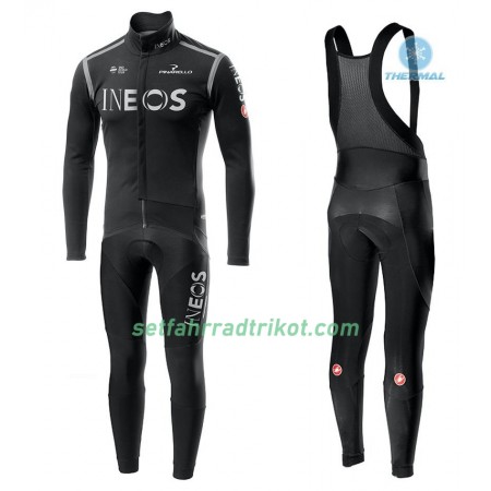 Radbekleidung Radtrikot Langarm + Lang Trägerhose 2020 TEAM INEOS Winter Thermal Fleece N002